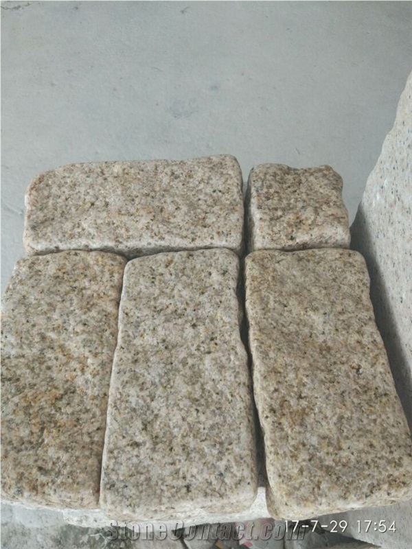 Stock G682 Granite Tumble Cube Stone Pavers,Giallo Garnet Beige Granite Brick Cobble Stone Paver