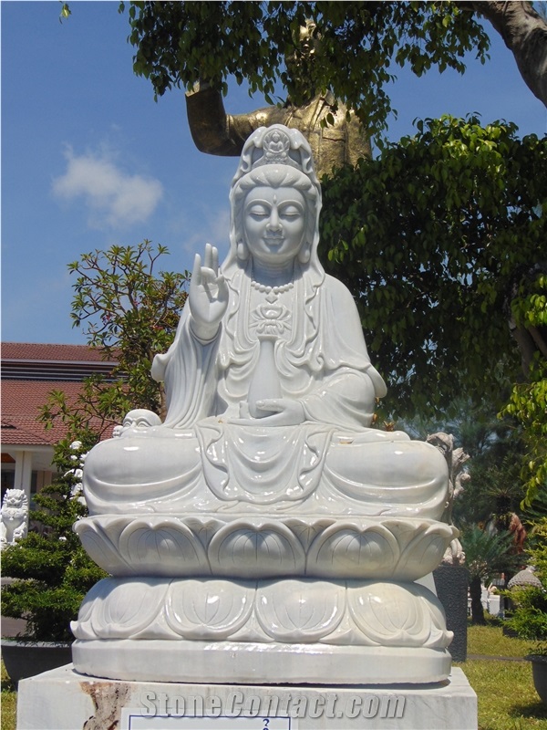 Handcarved Stone Bodhisattva Statue,White Marble