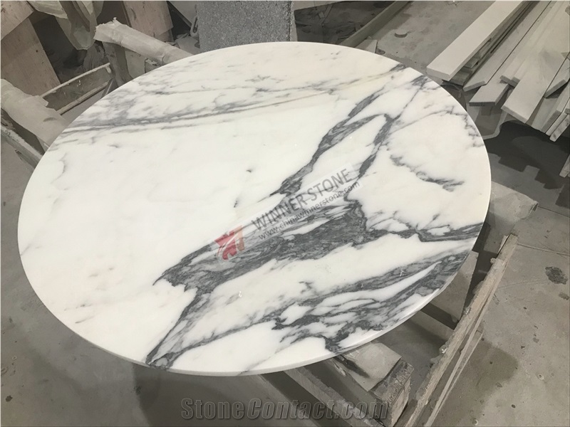 Arabescato White Marble Round Coffee Table Top