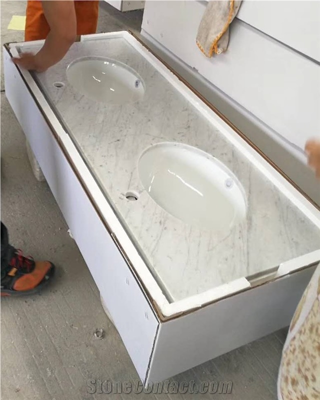 Bianco Carrara a Marble Bathroom Vanity Top in Box