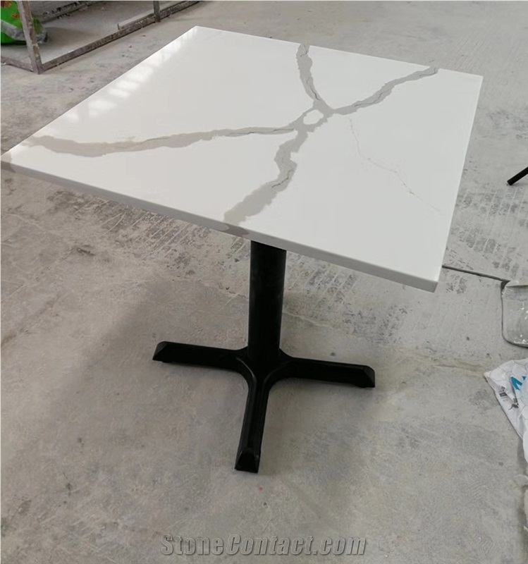 Calacutta White Quartz Square Cafe Table Tops