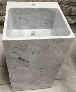 Carrara White Marble Standing Bathroom Sink Vessel