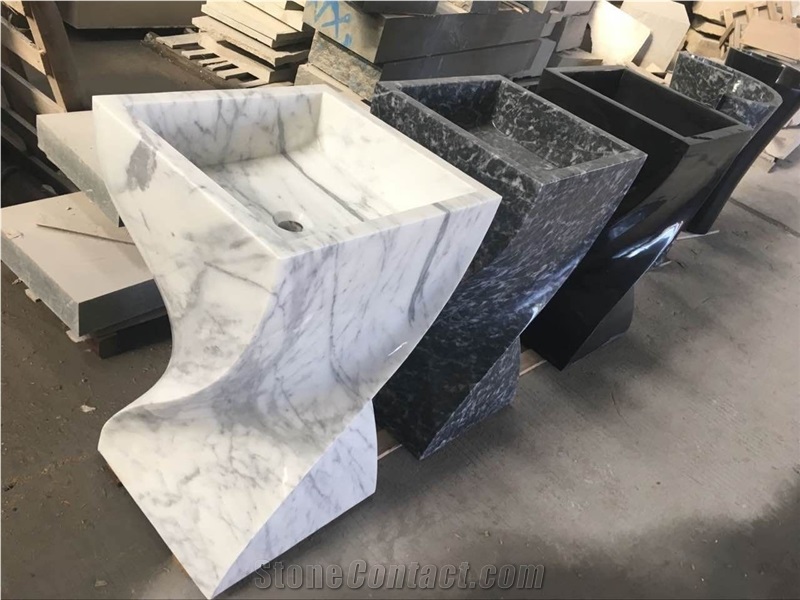 Carrara White Marble Standing Bathroom Sink Vessel