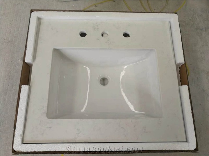 Carrara White Quartz Stone Bathroom Vanity Tops