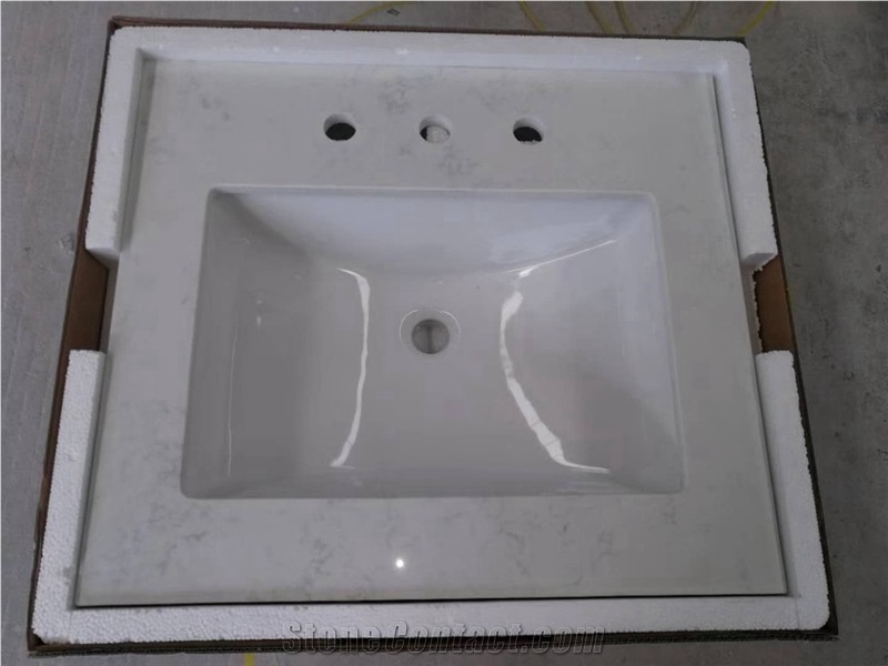 Carrara White Quartz Stone Bathroom Vanity Tops