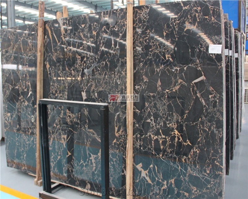 China Black Portoro Marble Black Flooring Tile