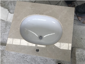 Custom Beige Marble Bathroom Vanity Top Wash Sink