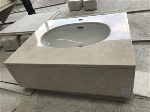 Custom Beige Marble Bathroom Vanity Top Wash Sink