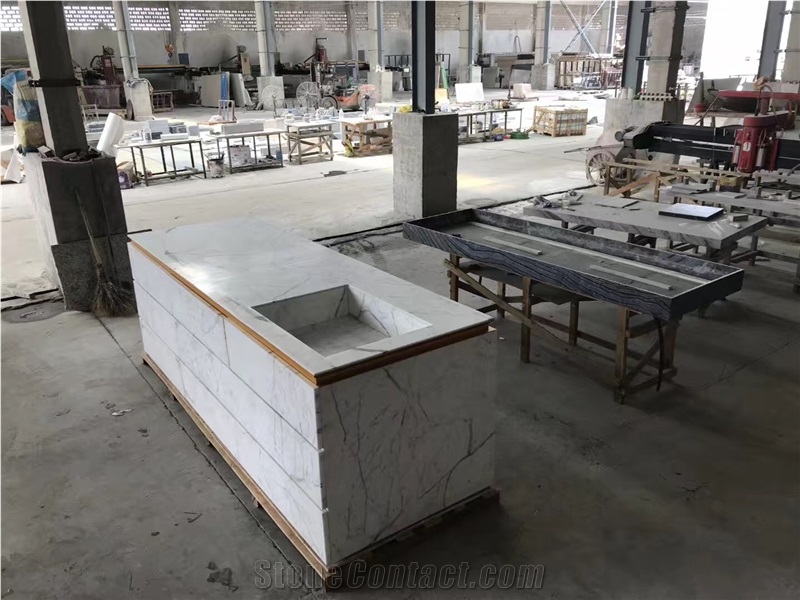 Engineered White Quartz Solid Surface Kitchen Top
