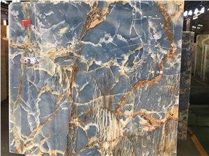 Natural Blue Backlit Onyx Wall Covering Tile
