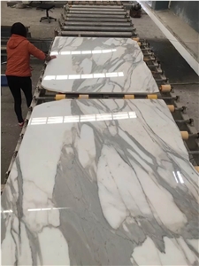 Polished Book Matching Calacatta White Marble Slab