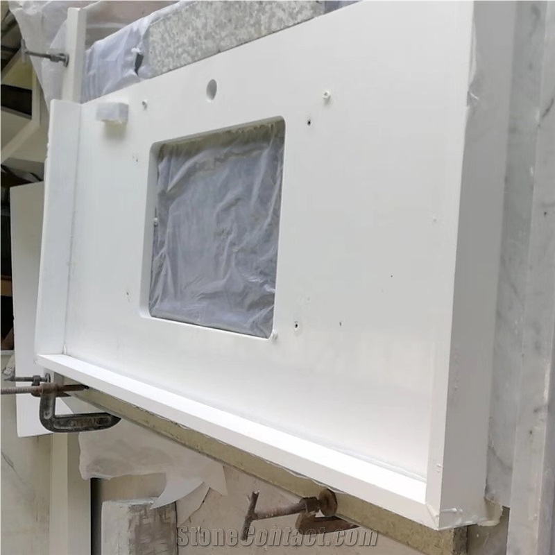 Pure White Quartz Stone Prefab Vanity Top Bathroom