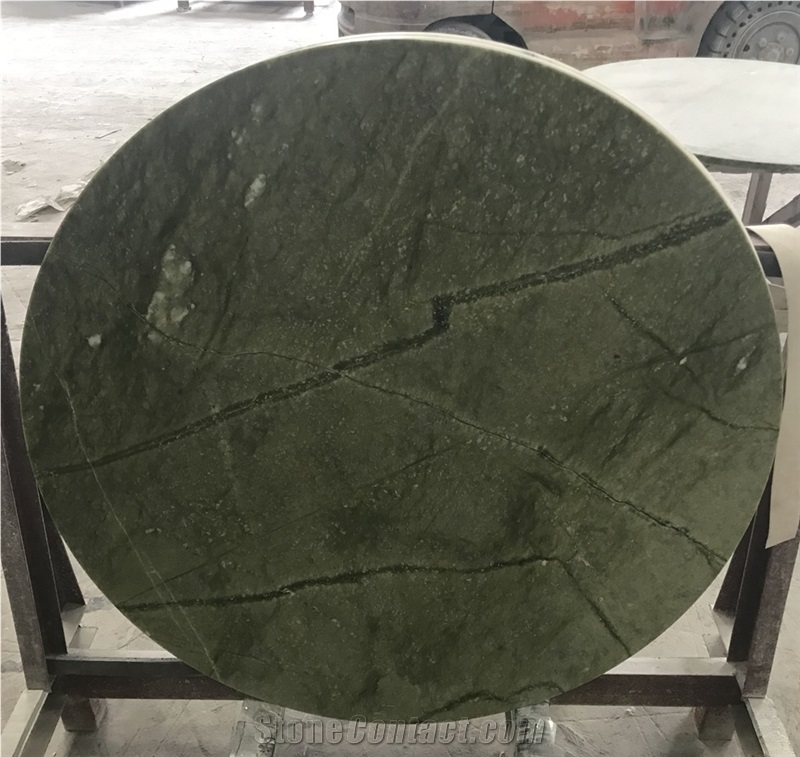 Round Honed Polished Ming Green Marble Table Tops