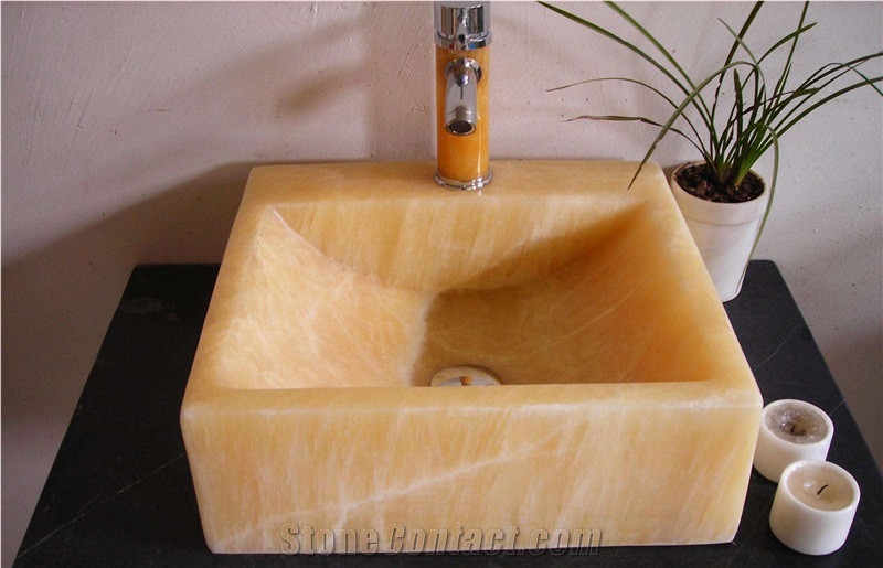 Square Honey Yellow Onyx Bathroom Sinks Basins