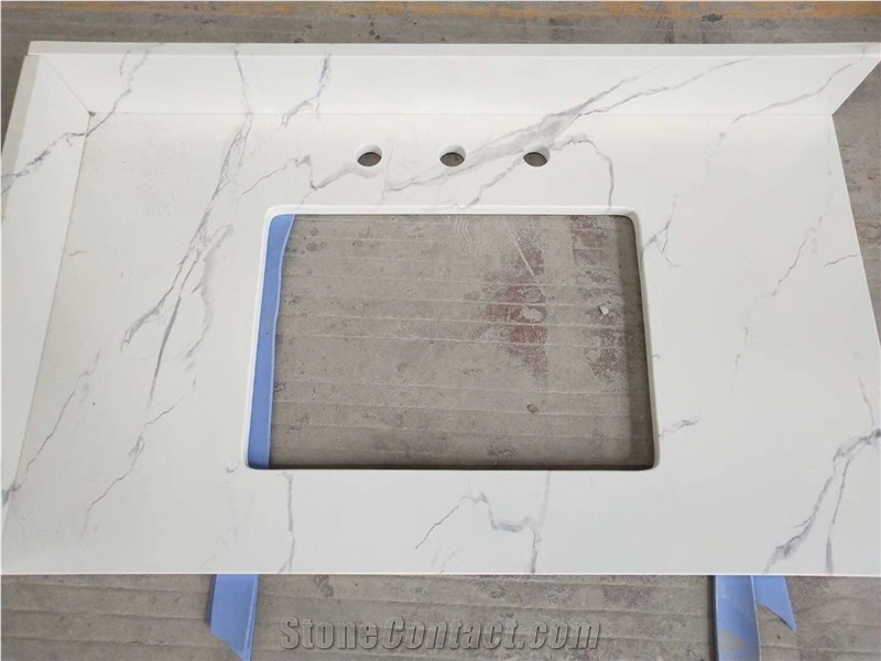 Statuario White Marble Quartz Bathroom Countertop