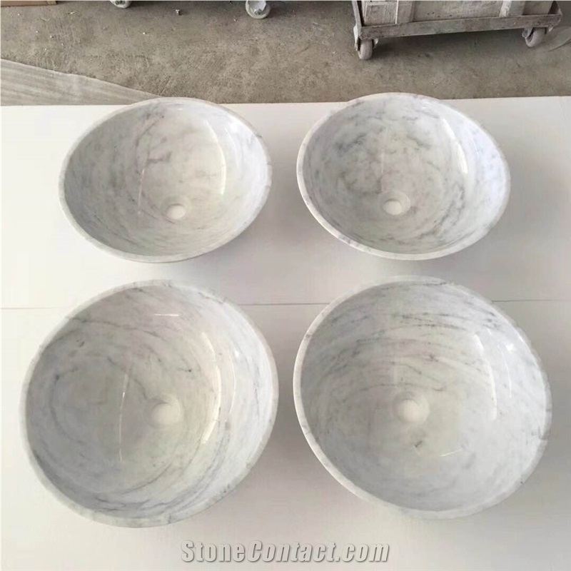White Carrara Marble Round Sinks