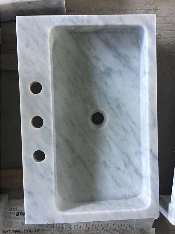 White Carrara Marble Round Sinks