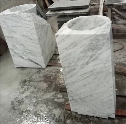 White Carrara Marble Stone Pedestal Wash Bowls