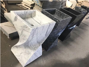 White Carrara Marble Stone Pedestal Wash Bowls