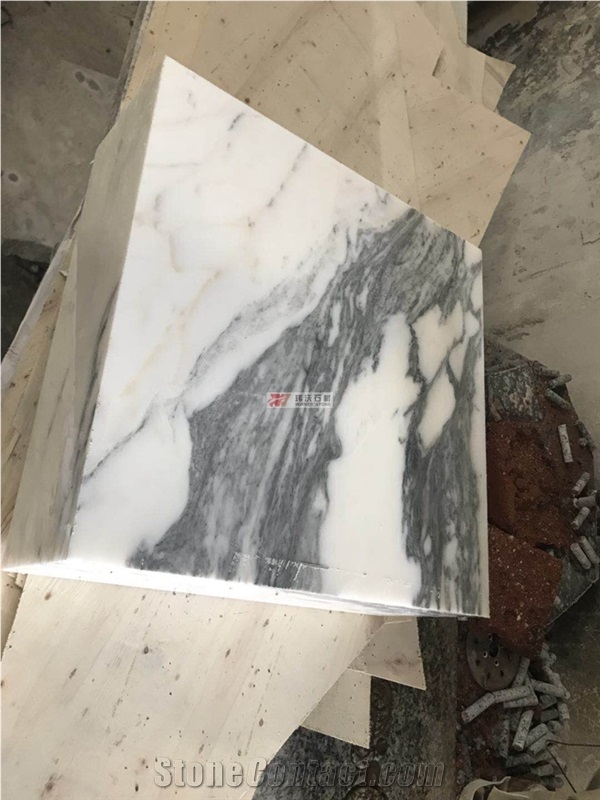 White Color Bathroom Arabescato Marble Table Top