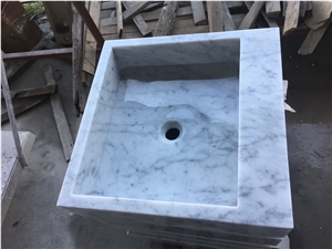 White Color Carrara Marble Square Basin
