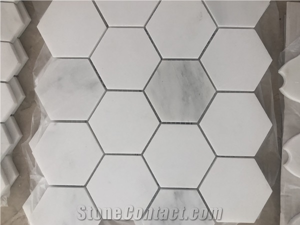 Hexagon Size Custom White Polished Marble Mosaic