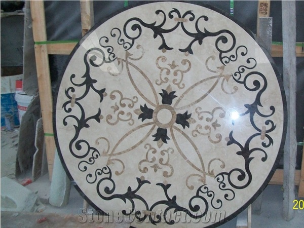 Round Flower Polished Marble Waterjet Medallions