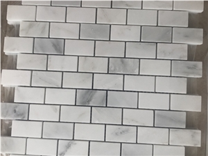Square and Strip White Grey Polished Marble Mosaic