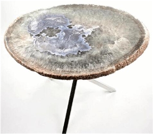 Agate Table W/ Polished Stainless Steel Base