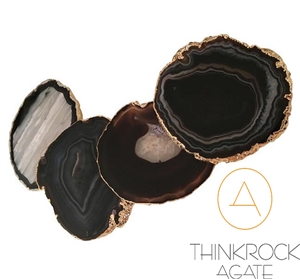 Black Agate Coaster, 24k Gold Finish, Semiprecious Glass Coasters