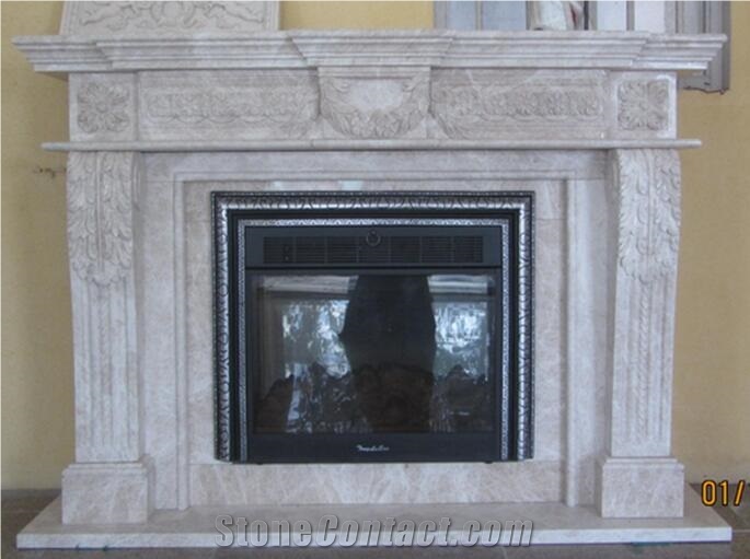 Fireplace Emma Beige Marble Sculpture Carving