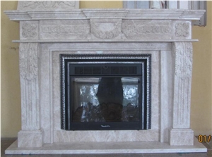 Fireplace Emma Beige Marble Sculpture Carving
