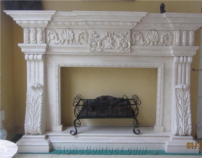 Galala Beige Marble Fireplace Customized Indoor