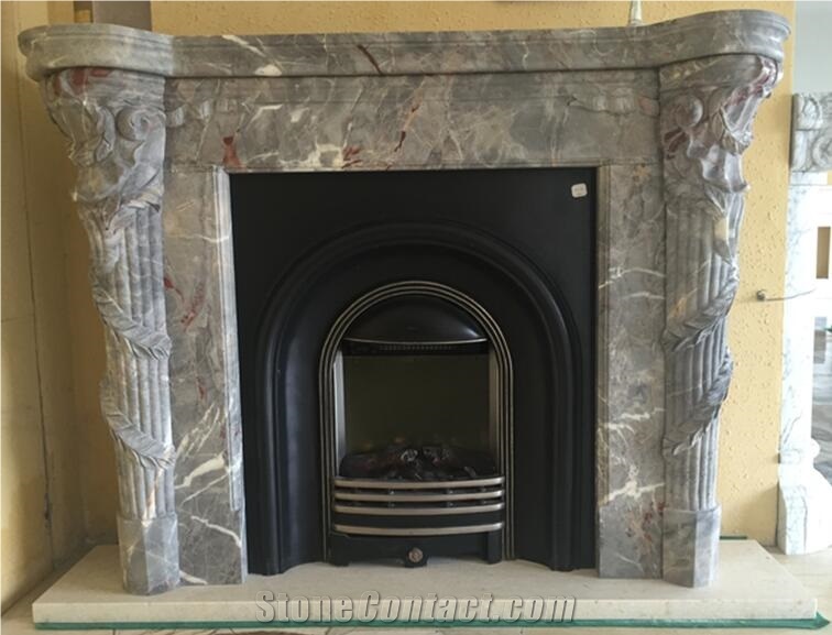 Italian Ash Marble Stone Fireplace