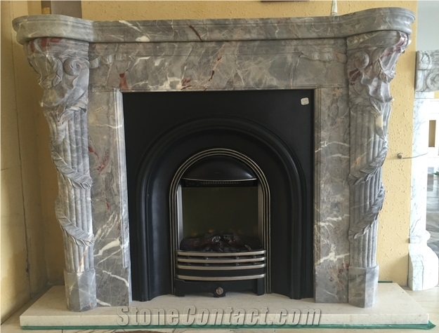 Italy Gery Wood Marble Fireplace Mantel, Mantels