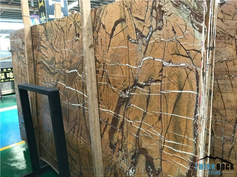 Rainforest Golden Brown Marble Polished Big Slabs