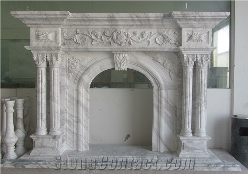 Volakas Marble Fireplace,Handcarved Fireplace