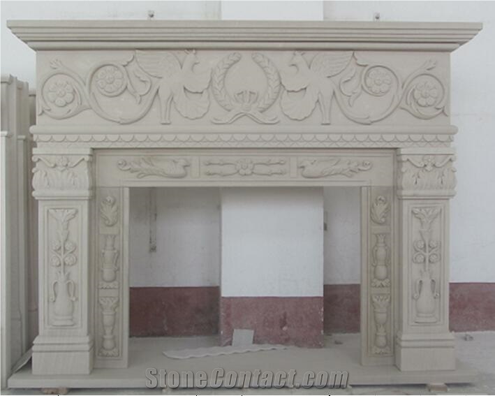 White Sandstone Fireplacehandcarved Sculptured