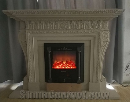 White Sandstone Handcarved Fireplace Surround