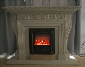 White Sandstone Handcarved Fireplace Surround