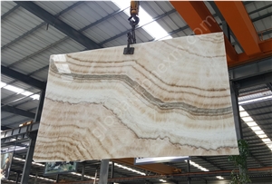 China Beige Onyx with Wooden Veins Slabs Tiles