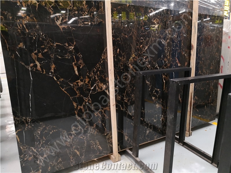 Chinese Portoro Black Marble with Gold Veins Slabs