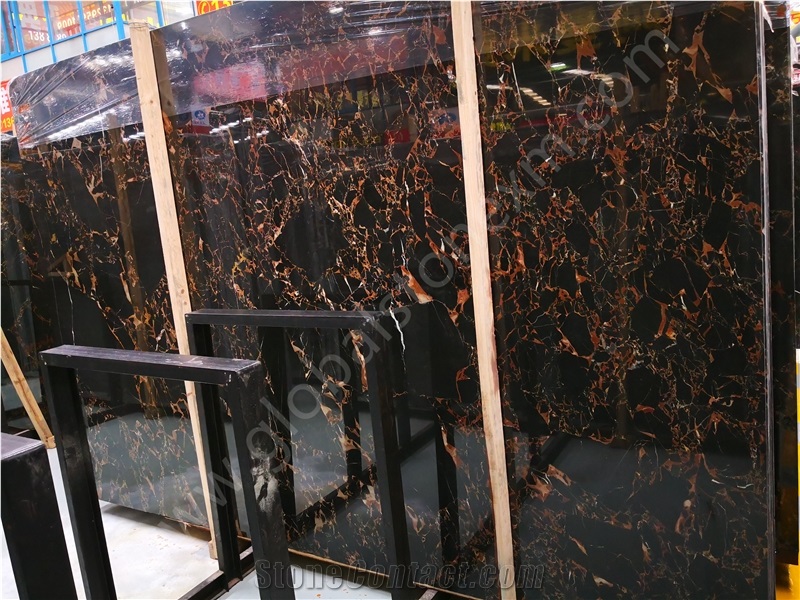 Chinese Portoro Black Marble with Gold Veins Slabs