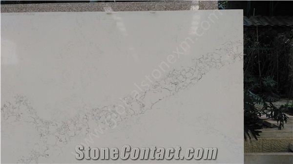 Statuario Marble Look Quartz Stone Slabs, White Quartz Kitchen Slabs