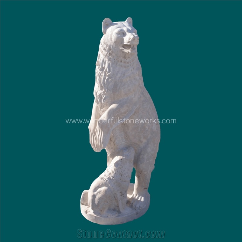 Animal Carving Natural Stone Bear White Travertine