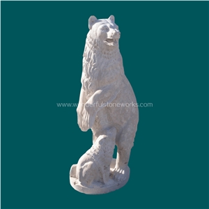 Animal Carving Natural Stone Bear White Travertine