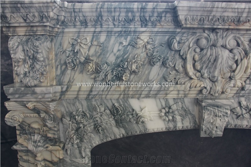 Arabescato Marble Fireplace Mantel Surround Hearth