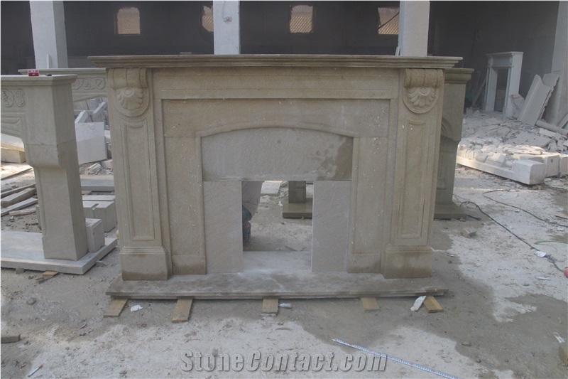 Beige Sandstone Fireplace Mantels Surrounds Custom
