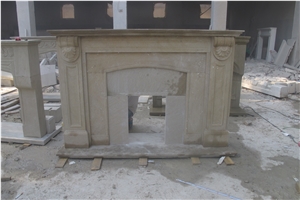 Beige Sandstone Fireplace Mantels Surrounds Custom