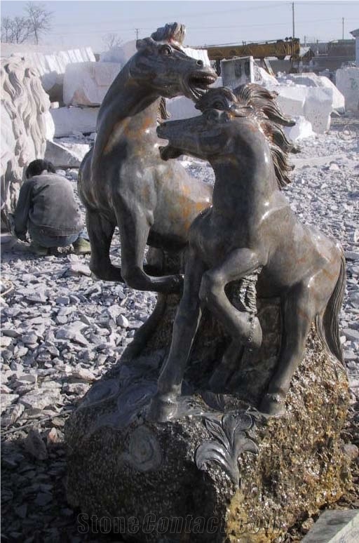 Black Marble Horse Statue Animal Sculpture